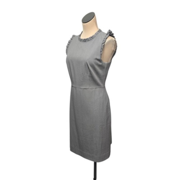 J Crew Dress Womens 6 Gray Sleeveless Ruffle Neck‎ Sheath Office Career Work - Picture 5 of 6